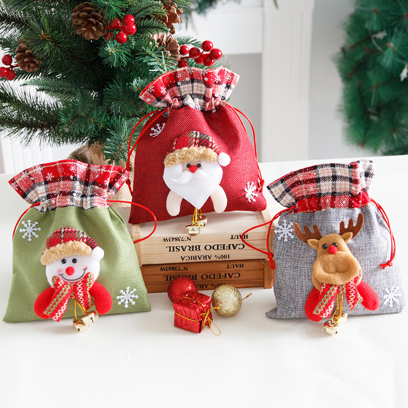 Nueva bolsa de regalo de decoración navideña, bolsa de regalo, campana de lino navideña, bolsa de regalo de dibujos animados, bolsa de dulces, trineo de coche