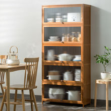 北欧餐边柜实木日式一体靠墙高柜现代简约茶水柜多功能厨房储物柜