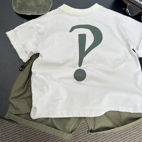 Boys' American Style 3D Backpack Workwear Short Sleeve T-shirt Children's Summer New Outdoor Letter Cotton Half Sleeve Round Neck T-trend