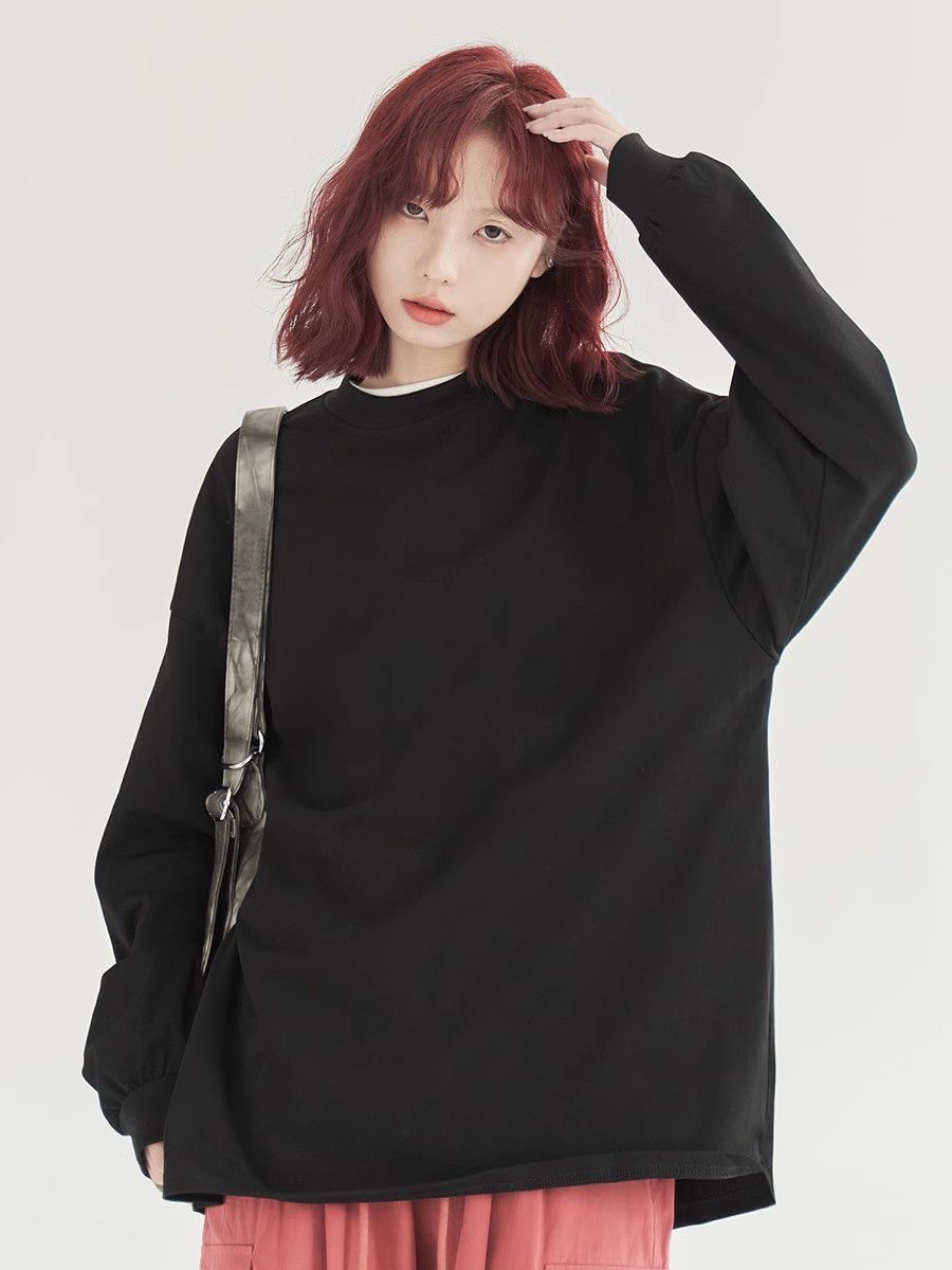 Camiseta blanca de anime americano para mujer nueva primavera y otoño suelta de nicho top de manga larga de algodón con camisa de fondo ins