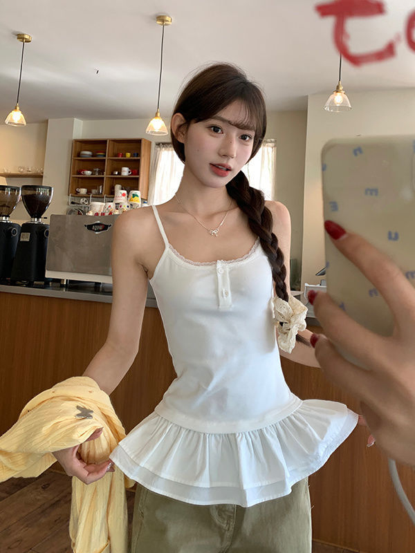[220g 40 imitation cotton] lace hem camisole female slim sleeveless jacket white