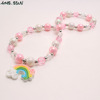 Rainbow resin, children's pendant, chain, set, necklace and bracelet with beads, new collection, unicorn