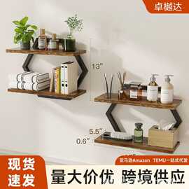 现货跨境墙壁置物架 铁木结合客厅墙壁装饰花瓶摆件装饰悬浮架