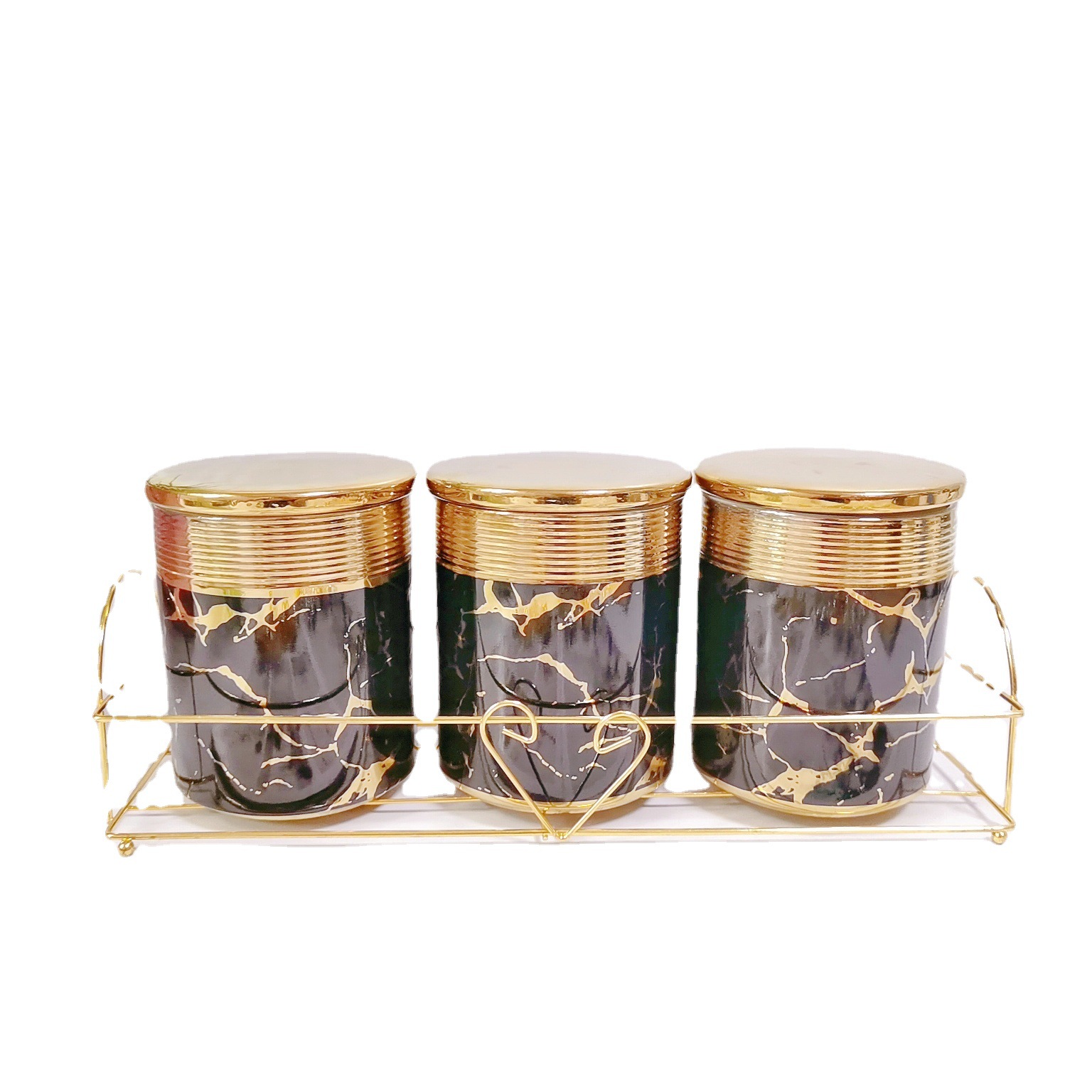 Luz galvanoplastia de lujo sellado tarro de cerámica chapado en oro condimento tarro cocina almacenamiento tarro condimento botella café tarro traje