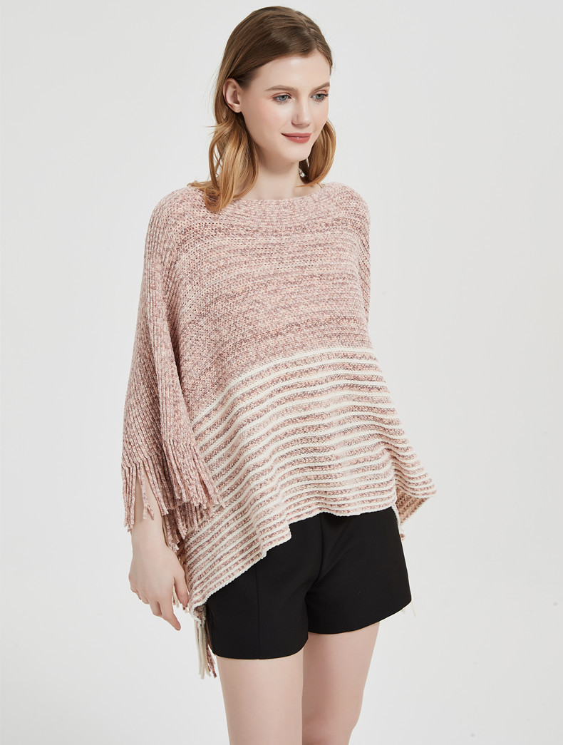 Unisex Fransenumhang Frühling und Winter Fledermausärmel Pullover Pullover gestreifter Umhang Pullover Umhang_voghion.com