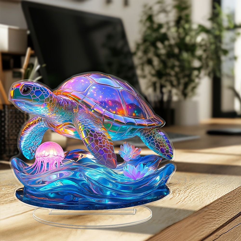 Transfronterizos nuevas tortugas de verano acrílico 2D plano decoración de escritorio impresión creativa decoración de medusas marinas coloridas