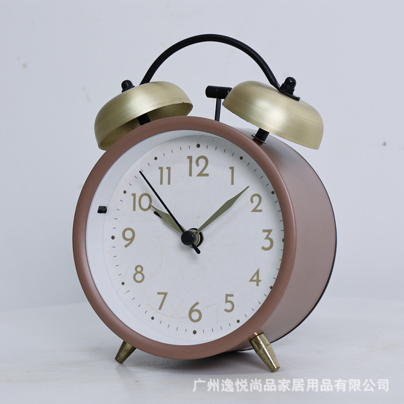 3.8寸简约金属时钟大铃声学生专用闹钟带灯光静音床头钟表批发|undefined