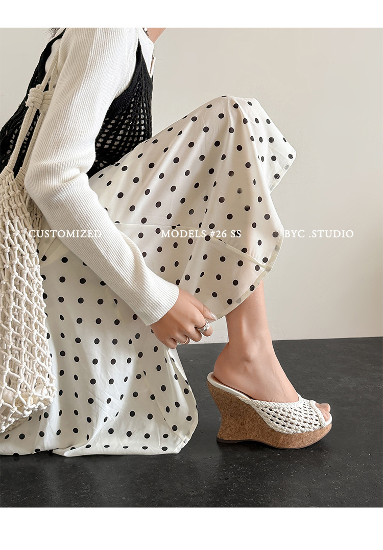 Sandal cao gót nữ đế xuồng mũi hở quai ngang bện đan — màu nâu, màu đen, màu trắng ngà chi tiết 11