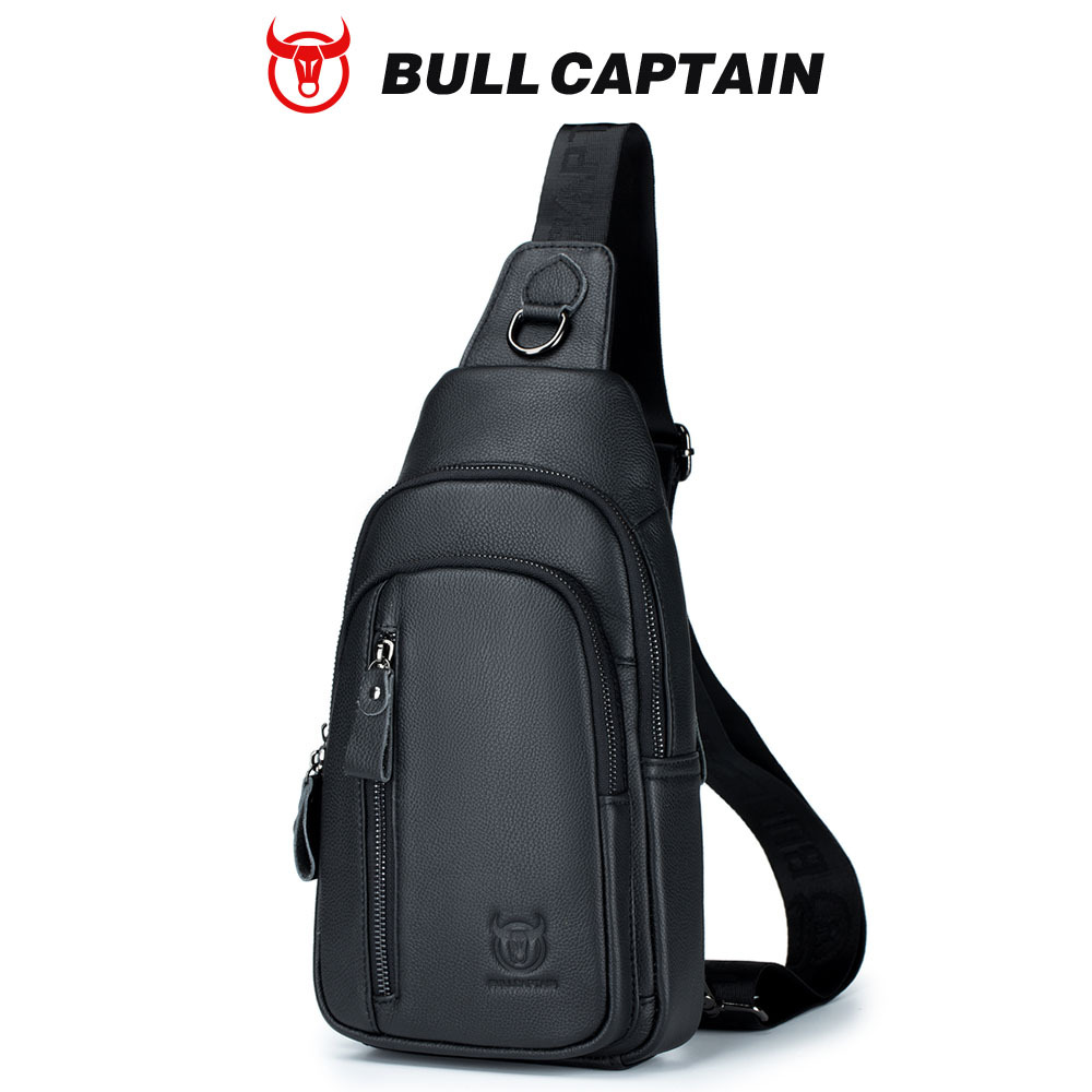 Capitán NIU hombres de cuero hombro crossbody pecho bolsa primera capa de piel de vaca moda multi-funcional deportes casual pecho bolsa