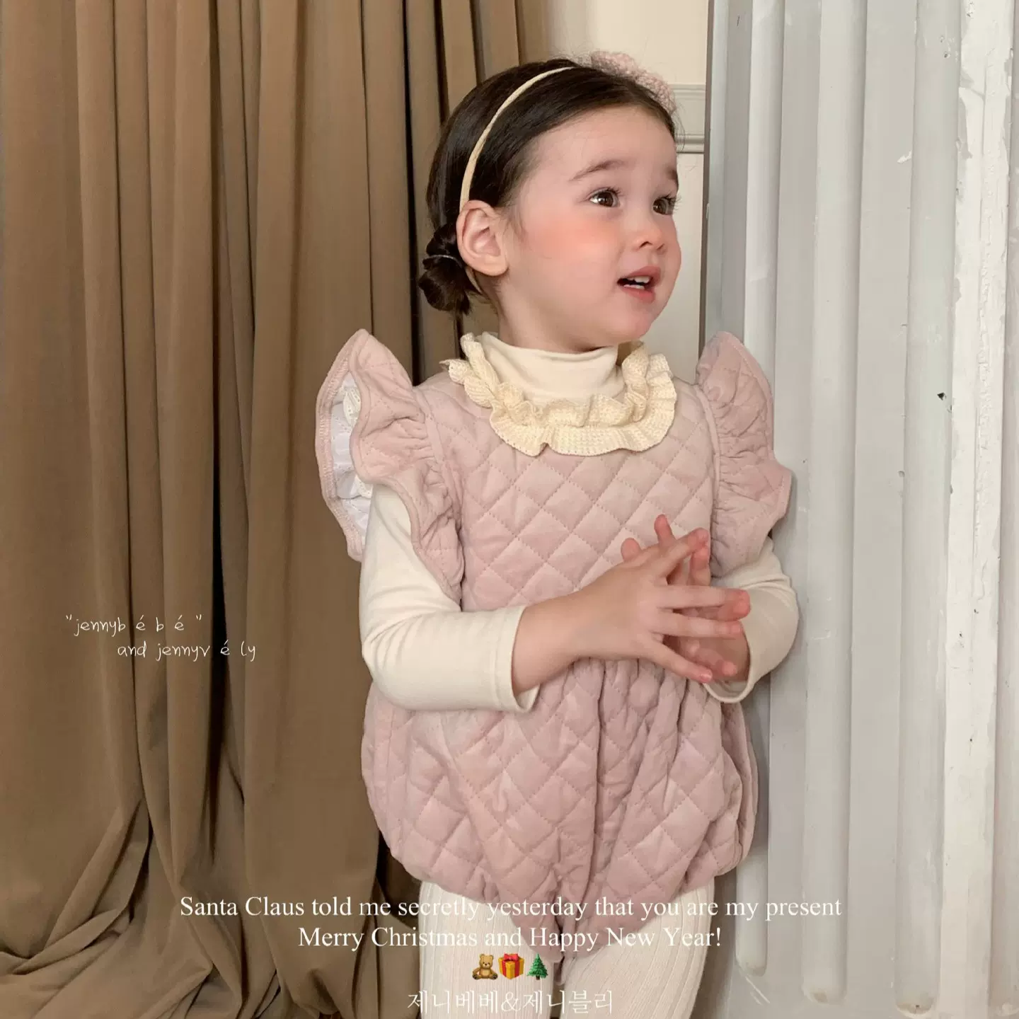 珍妮童装婴儿秋冬衣服韩版女宝宝夹棉爬服甜美可爱花边连衣裙套装