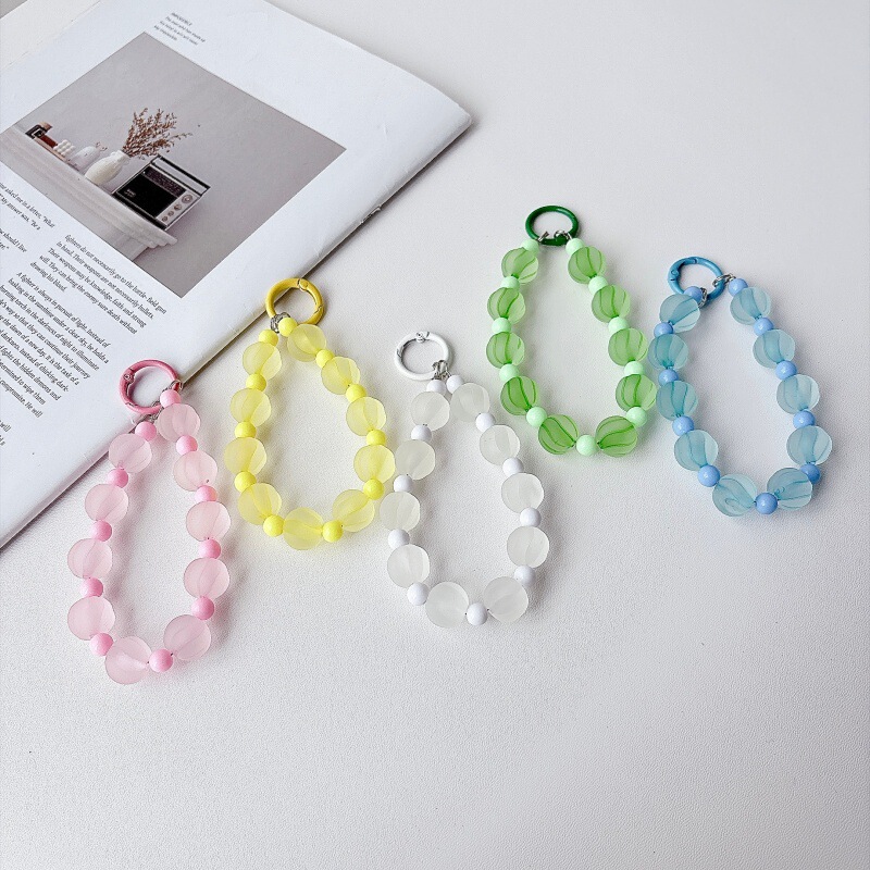 Macaron striped frosted beaded phone chain, colorful transparent anti-loss wrist strap, keychain, and bag charm Macaron striped frosted beaded phone chain, colorful transparent anti-loss wrist strap, keychain, and bag charm