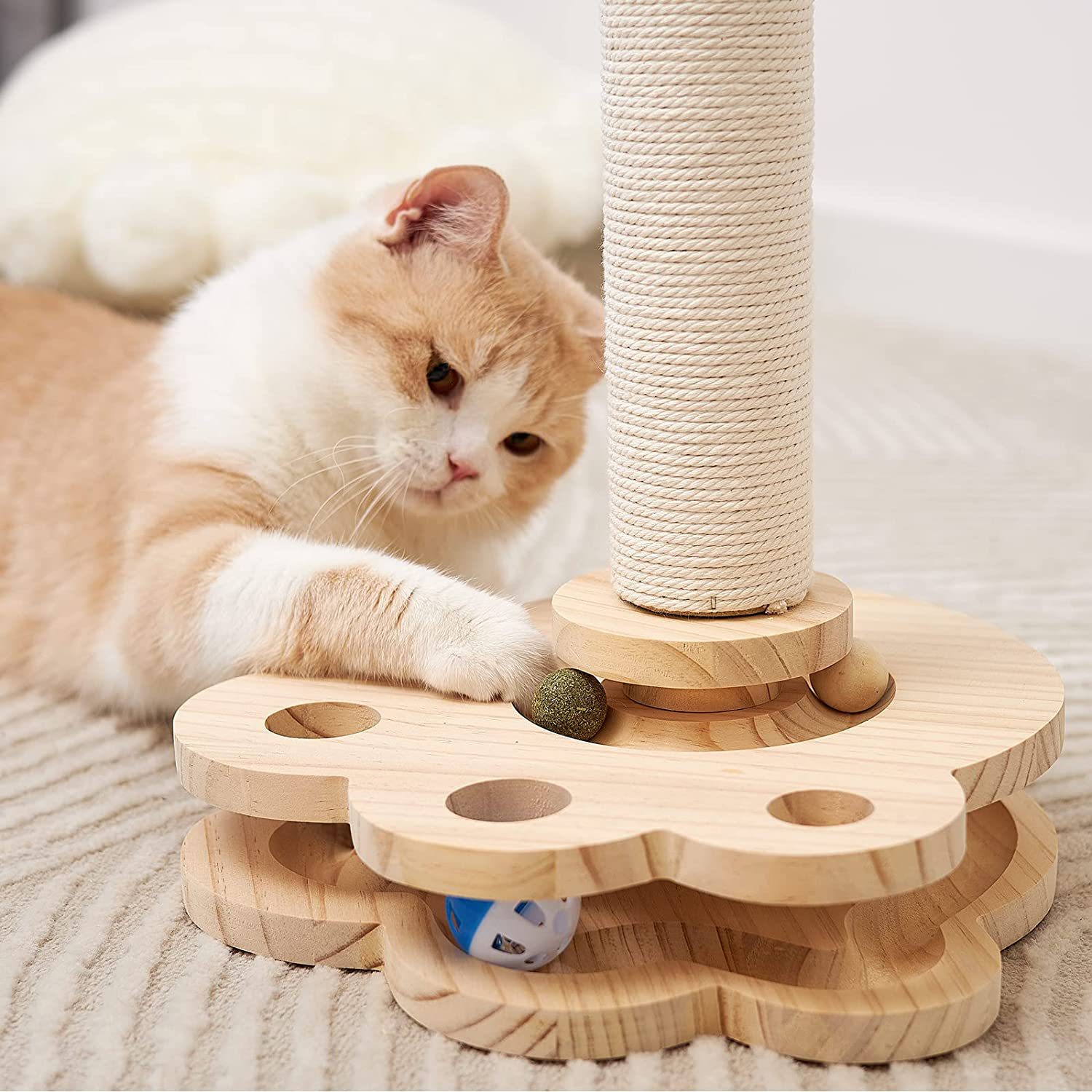 家用木质猫抓柱小猫木制球轨道玩具室内猫猫抓板自娱自乐解闷玩具