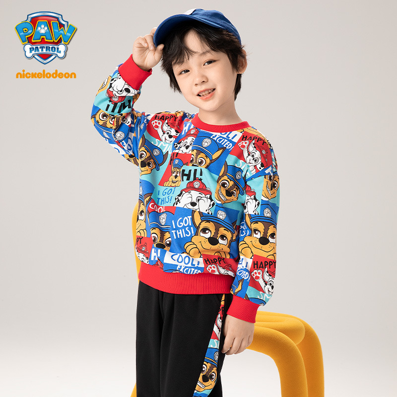 Boys' sweater Spring and Autumn Children's Round Neck Sweater Flower Pattern Watermark Trendy Top Wammy Team Brand Children's Clothing Wholesale 