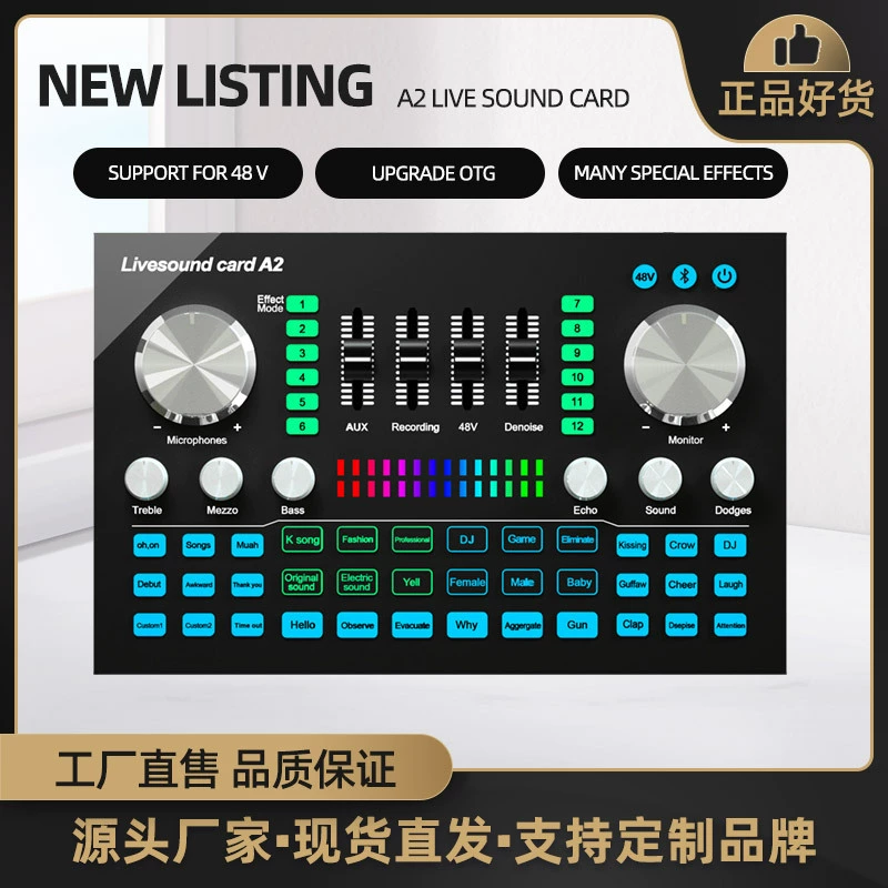 Трансграничная новая английская версия A2 запись живой звуковой карты караоке TikTok Компьютер мобильный телефон Универсальный с 48V OTG