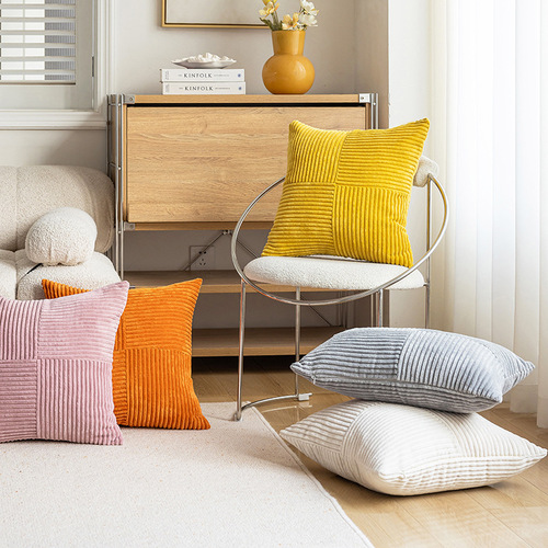 Solid Color Corduroy Cross-Stitch Throw Pillow Cover Living Room Sofa Cushion Cover Bedroom Headboard Pillow Cover Minimalist Cross-Border