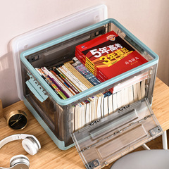 School Books Folding Storage Box with Lid and Wheels Car Storage Container Household Side Opening Plastic Transparent Organizing Box
