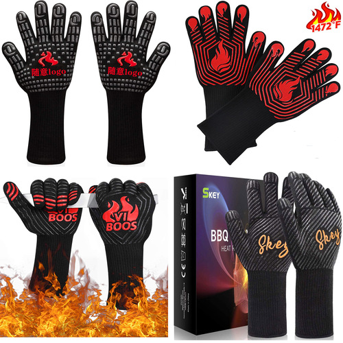 Amazon high-temperature resistant 500-800 degree silicone gloves, fireproof BBQ insulation oven aramid barbecue gloves