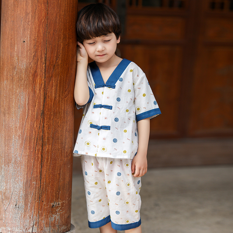 男童汉服薄款棉麻套装2026夏装小童宝宝洋气汉服国风古装两件套潮