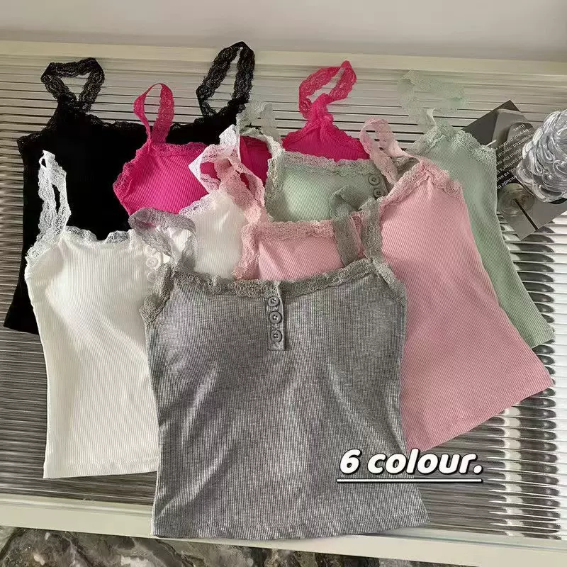 辣妹蕾丝吊带背心女甜美纯欲风外穿美背裹胸一体式性感短款上衣女