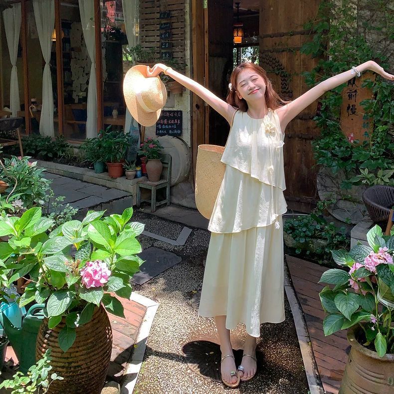 切糕自制白栀茉莉夏季小个子甜美气质连衣裙女裙子长裙吊带裙海边|undefined