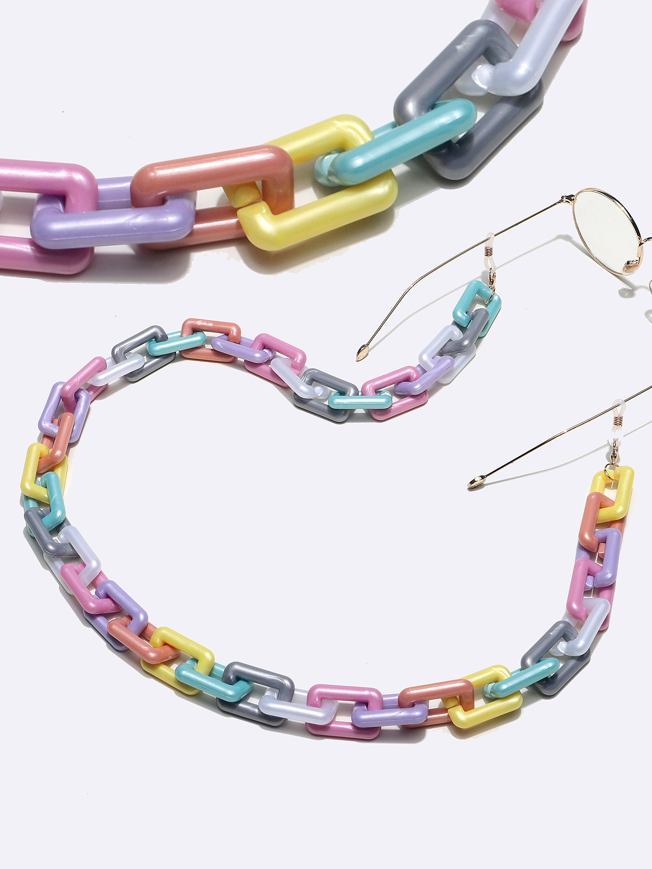 Factory Export Rectangular Acrylic Beads Bright Mixed Color Concave Shape Mask Chain Eyeglasses Chain display picture 1