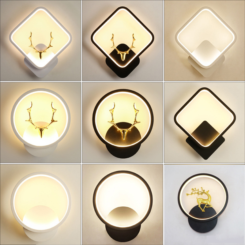 Lámpara de pared para dormitorio, lámpara de noche circular, sala de estar, pasillo, escalera, pasillo con escaleras, sala de estudio, lámpara con forma de asta de ciervo, iluminación LED, interior.