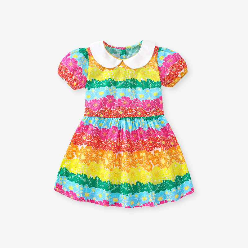 Little maven algodón europeo y americano vestido de princesa infantil de verano vestido de niña de mangas cortas vestido infantil transfronterizo
