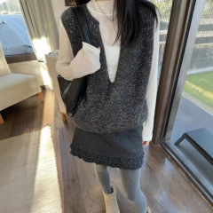 YUNSHU秋冬新作ベスト、ヨーロッパデザイン、深いVネック、ノースリーブ、スパンコール付きウールニットベスト、女性用