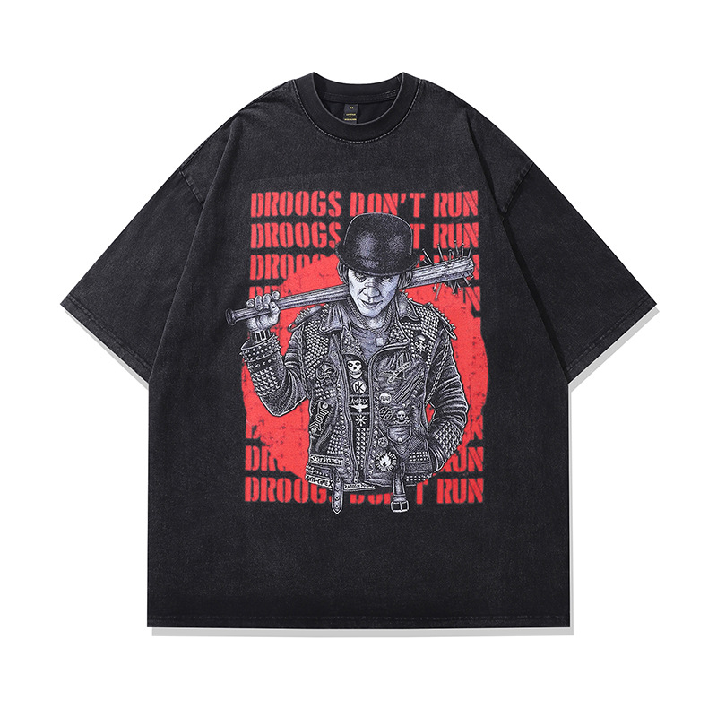 TKPA美式高街vintage復古水洗做舊短袖T恤男女嘻哈hiphop寬鬆上衣