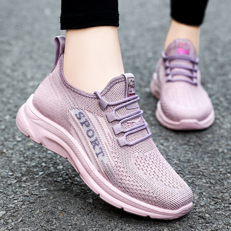 Zapatos de mujer 2024 primavera nuevos zapatos de mujer de comercio exterior zapatos individuales transfronterizos de poliuretano Flyknit zapatos deportivos casuales fabricante de zapatos de mujer