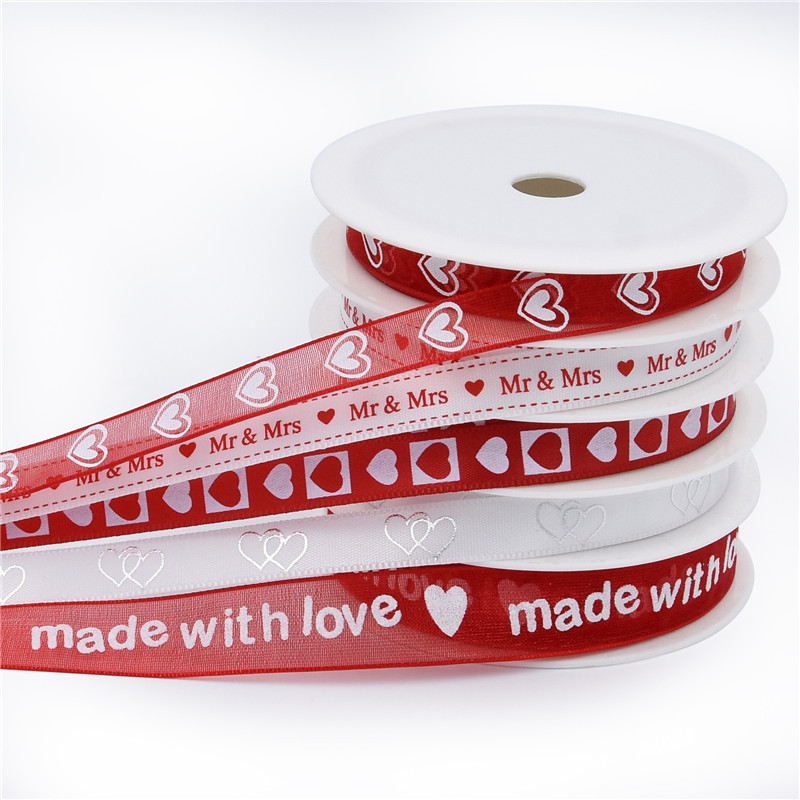 Transfronteriza caliente cinco mezclado impreso en forma de corazón blanco y rojo cinta DIY hecho a mano arco regalo cinta de impresión