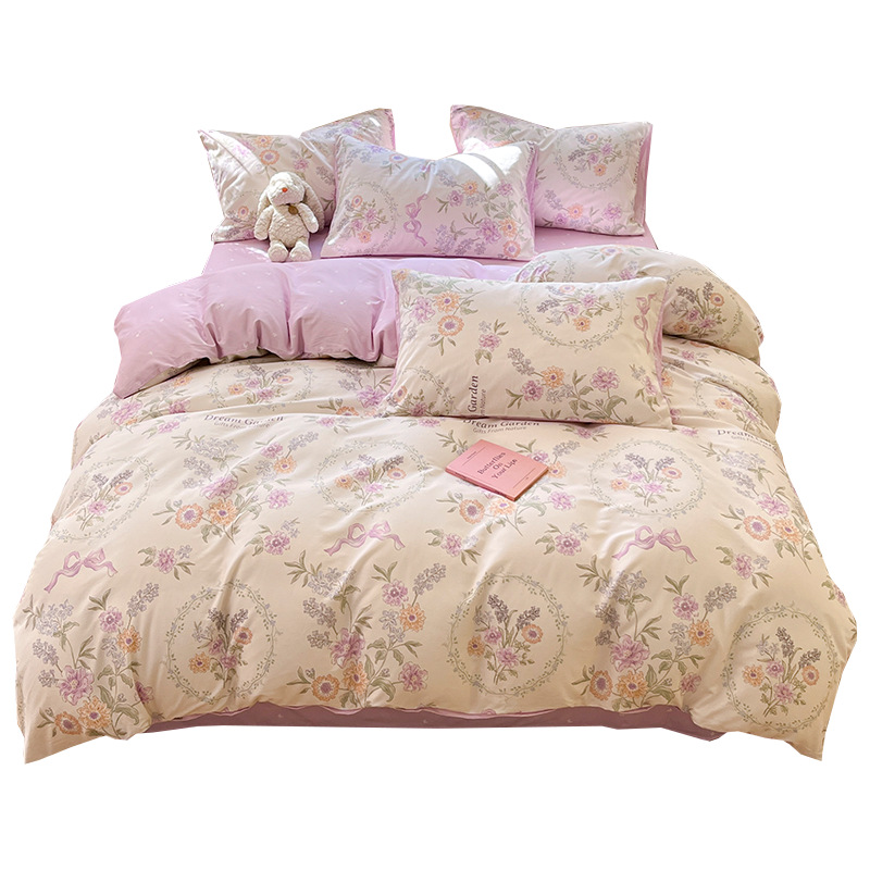 Juego de cama de algodón fresco de cuatro piezas de algodón 2025 nueva sábana cubierta de edredón dormitorio individual juego de tres piezas