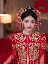 中式红色新娘结婚秀禾发饰减龄圣冠古典眉心坠古装头饰套装龙凤褂