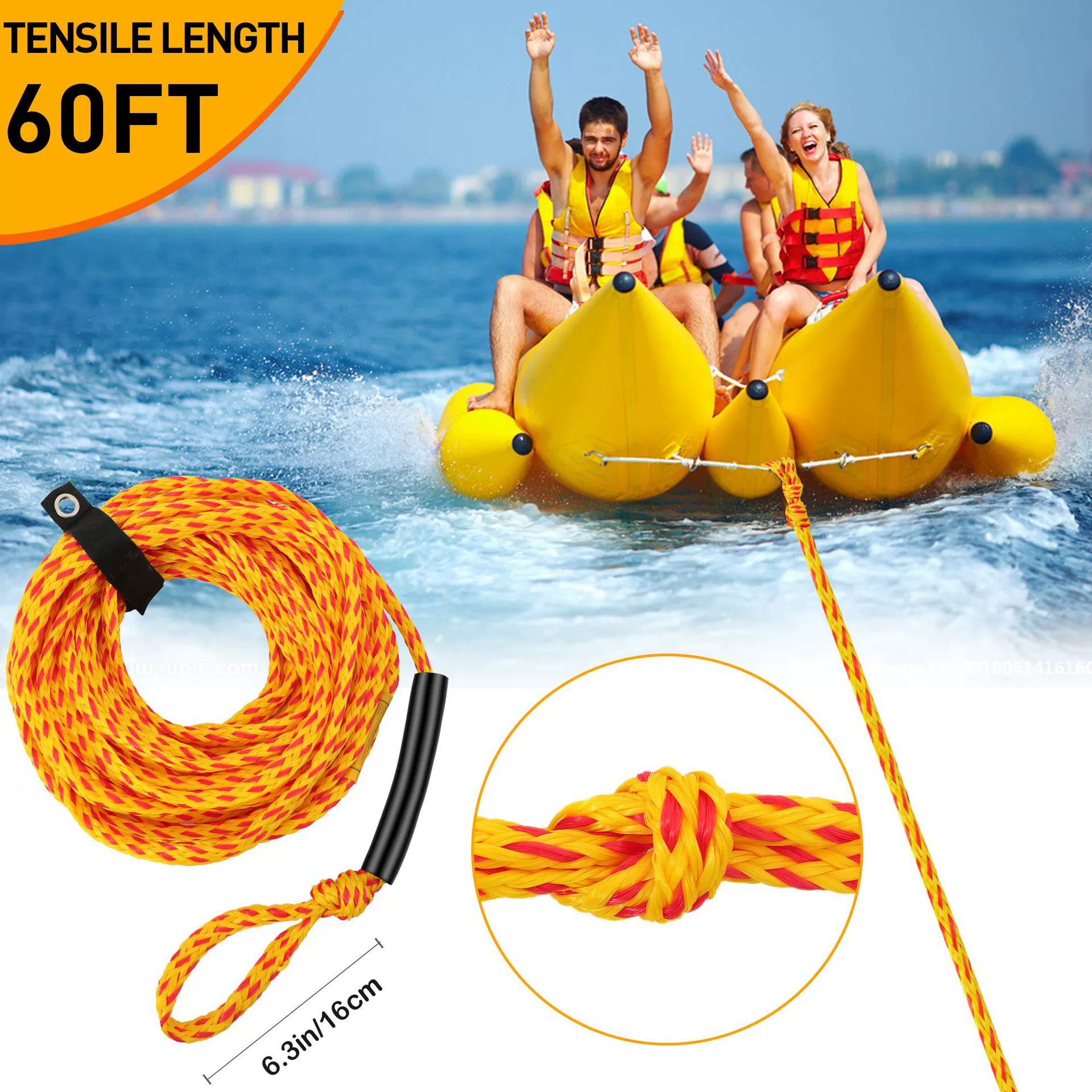6K60FT tow rope motorboat tow rope kayak inflatable floating row tow rope speedboat water sports accessories