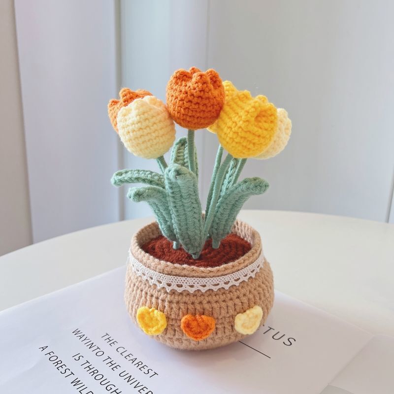 手織り DIY ウールブーケ素材パッケージチューリップデイジー鉢植えかぎ針編み自家製装飾花 Z820|undefined