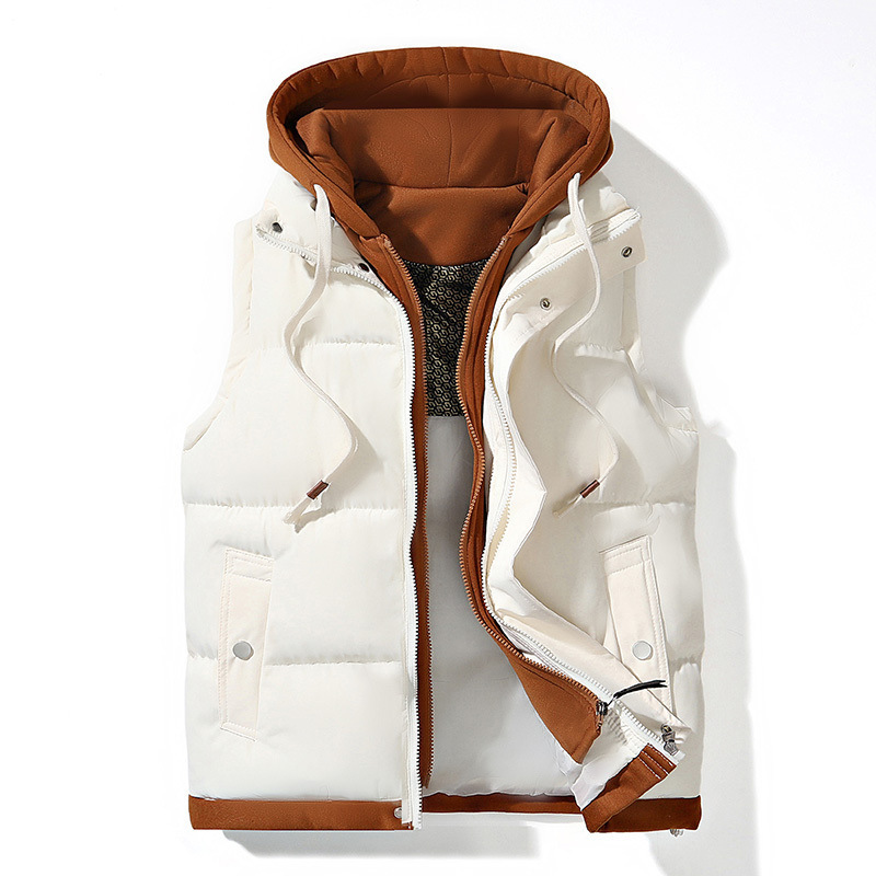 Cross-Border High-Quality Student Trendy Brand Hooded Vest for Men, Loose down Cotton Hooded Vest, Warm and Thickened, Double-Open Style