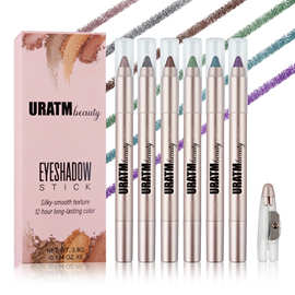 URATM跨境6色珠光眼影笔套装不晕染带削笔刀眼线笔 卧蚕笔发泡笔