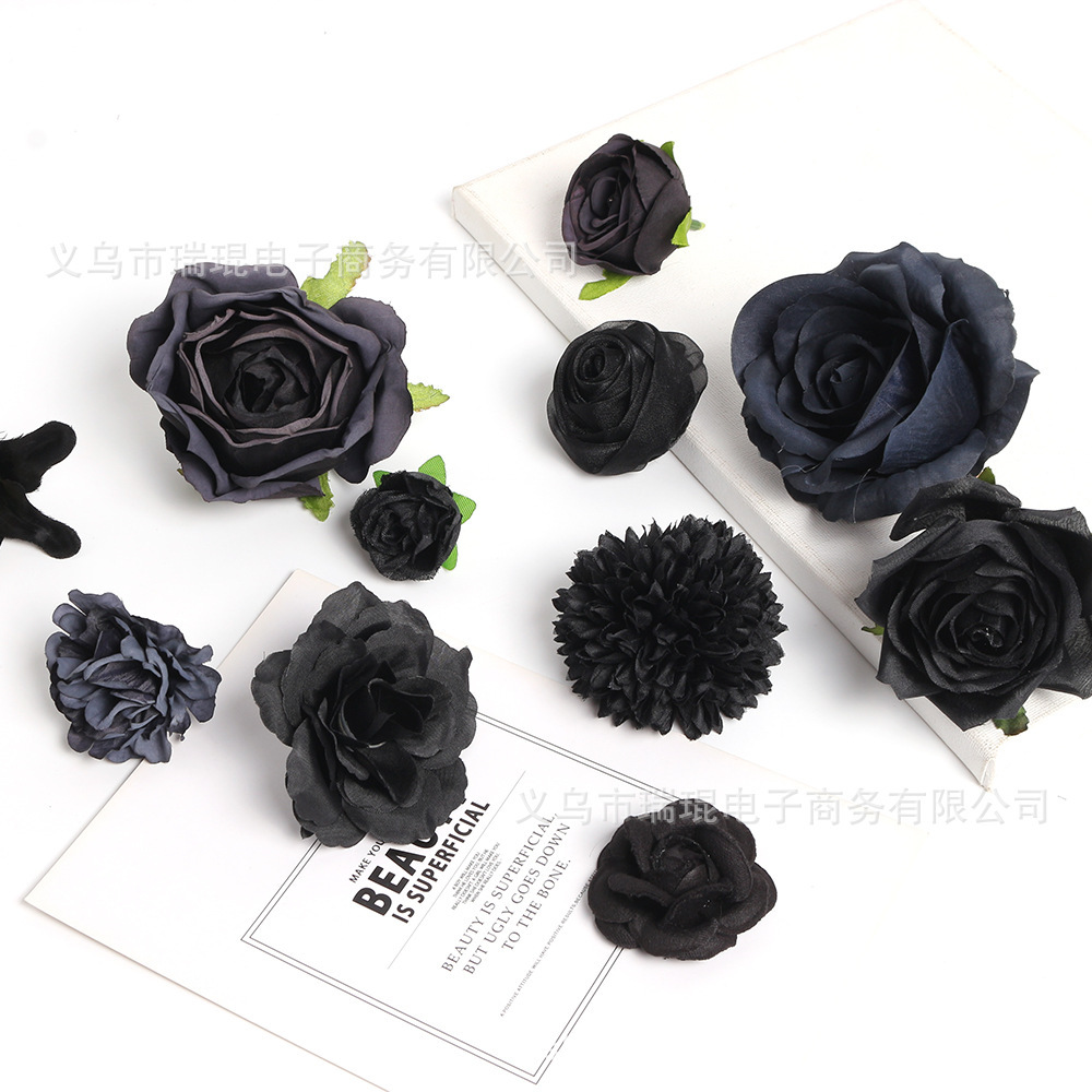 仿真花黑色系花朵跨境热销玫瑰康乃馨昙花兰花小百合万圣节装饰花
