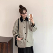 现h韩国东大门同款25年秋egg复古巴恩风撞色小个子中长款风衣外套