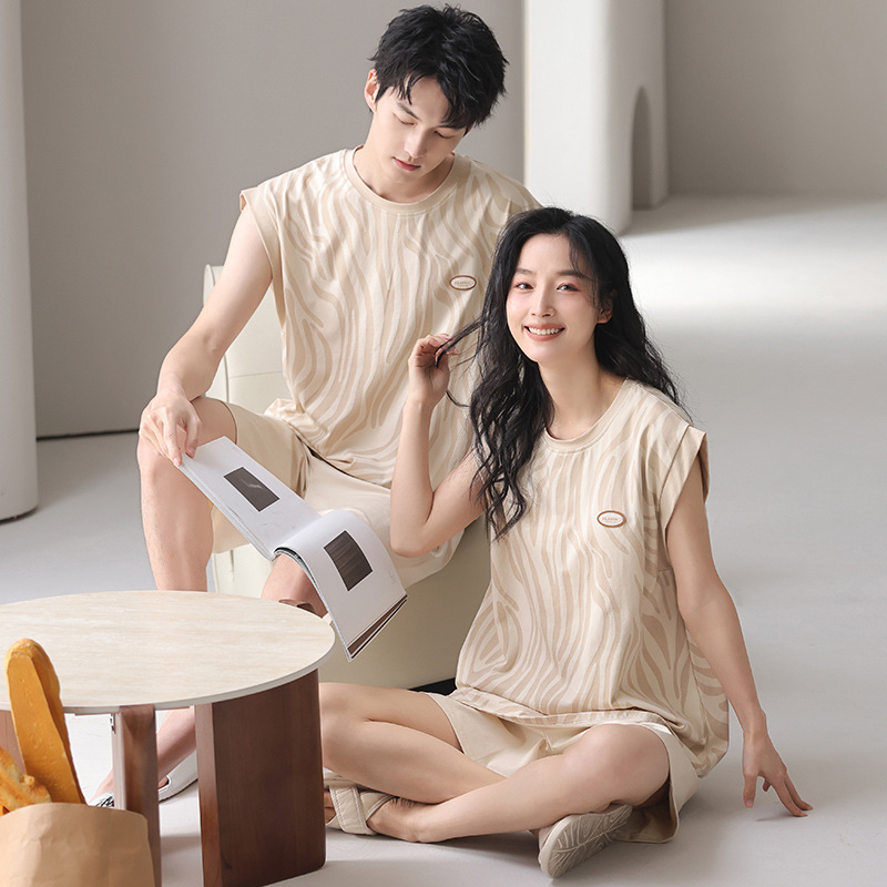 Pijamas de pareja para mujer con almohadilla para el pecho pantalones cortos sin mangas de algodón fino de verano para hombre traje de servicio a domicilio de talla grande suelto