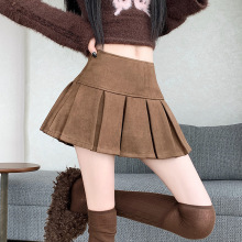 实拍鹿皮绒百褶半身裙女秋冬高腰显瘦小皮裙休闲防走光a字短裙裤