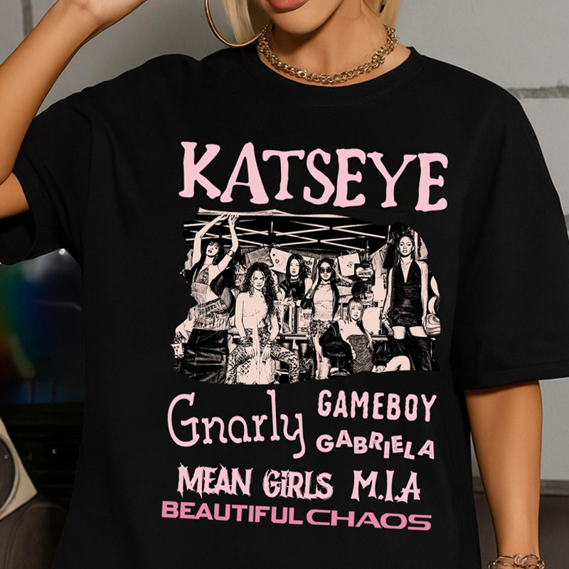 Katseye Tour Printed Korean Short-Sleeved White Loose Slightly Dropped Shoulder 260g High-Quality Cotton T-Shirt 0926