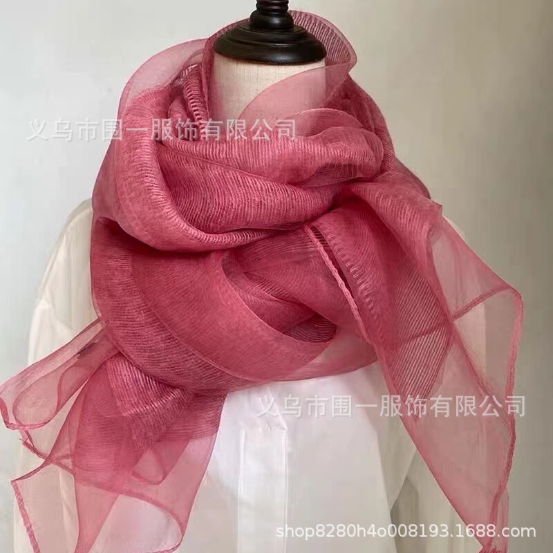 Thin Double Layer Multicolor Silk Wool Scarf Spring and Autumn Simple Long Solid Color Mulberry Silk Scarf Women's Scarf Shawl