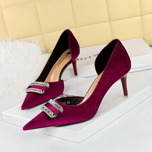 1363-AK76 Banquet Women's Shoes High Heels, Thin Heels, Thickened Suede Surface, Shallow Mouth, Pointed Side Hollow