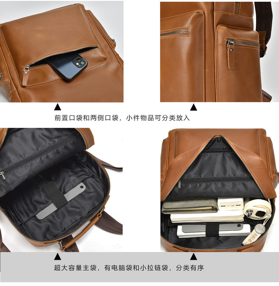 Ba lô da bò thật phong cách retro, đựng vừa laptop 14 inch, dung tích 20L — Màu nâu chi tiết 5