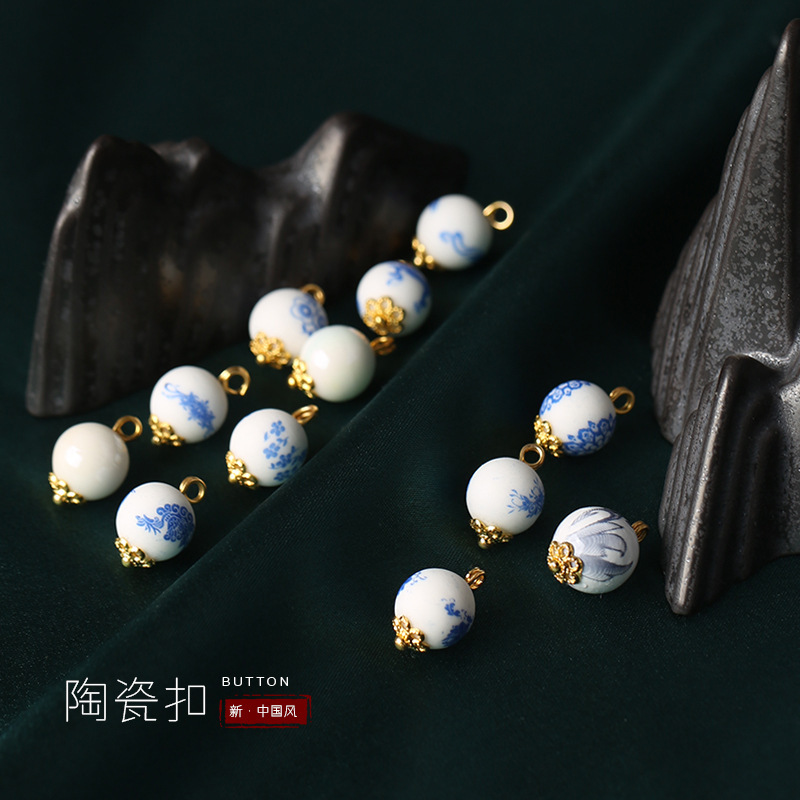 Ceramic Bead Button Blue and White Porcelain Decorative Button Chinese Style Retro Cheongsam Buckle Hanfu Tang Suit Shirt Buckle Ceramic Bead Button Blue and White Porcelain Decorative Button Chinese Style Retro Cheongsam Buckle Hanfu Tang Suit Shirt Buckle