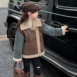 女童外套秋冬加绒毛衣加厚儿童冬季2025宝宝新款皮毛一体上衣