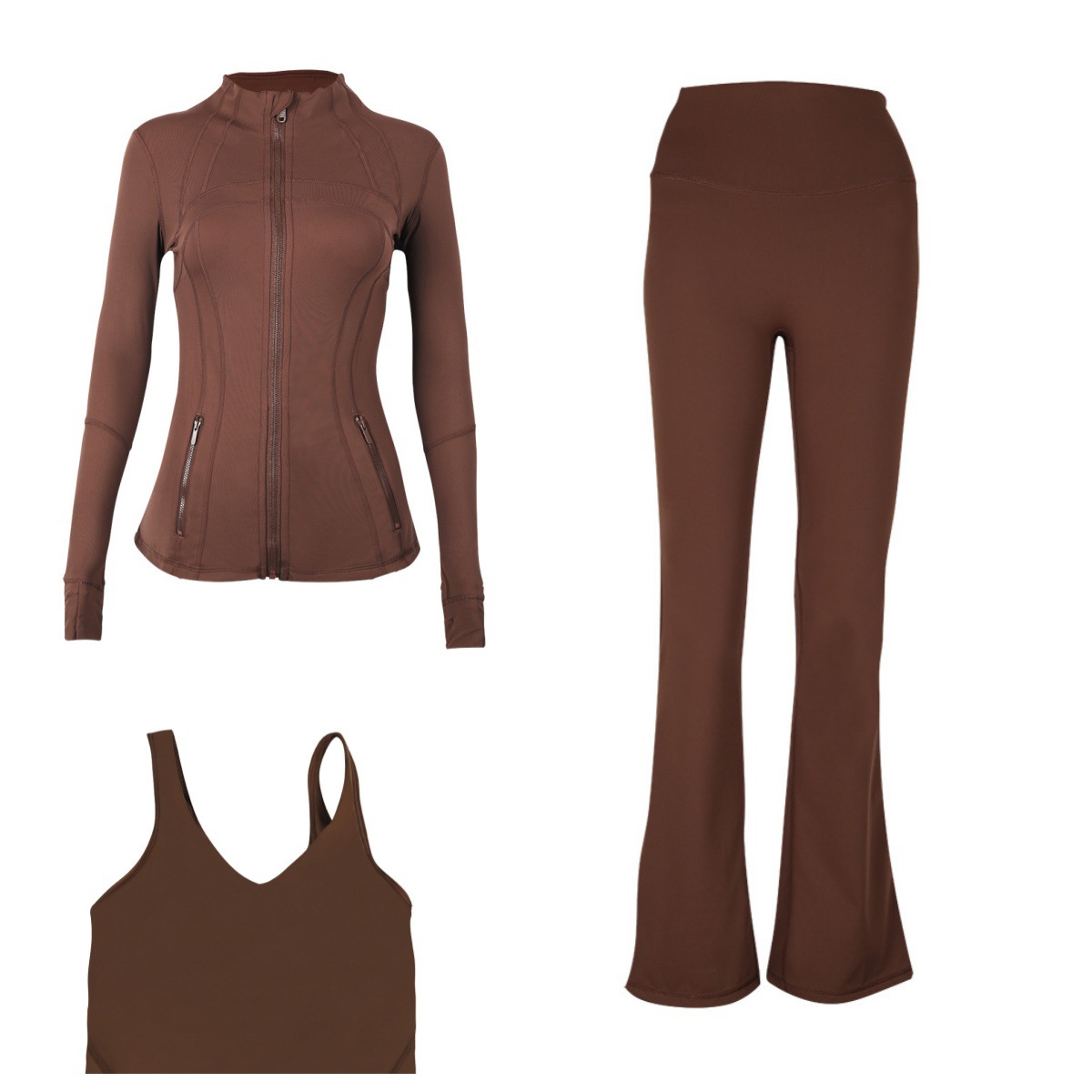 Flared Pants Jacket U Back Bra Sports Set 3 Piece Fitness Run Yoga Women's Clothing Workout Gym Fitness Running Yoga Set_ecoleips.com