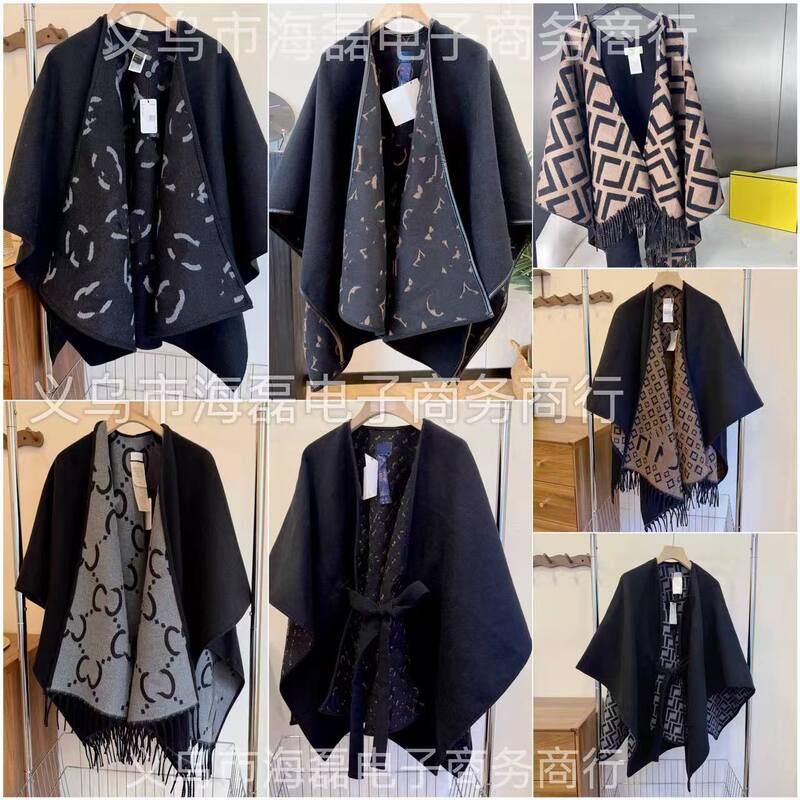 Cross-border foreign trade autumn and winter new style women's reversible shawl cape, thickened, warm, and cold-proof outerwear wholesale Cross-border foreign trade autumn and winter new style women's reversible shawl cape, thickened, warm, and cold-proof outerwear wholesale