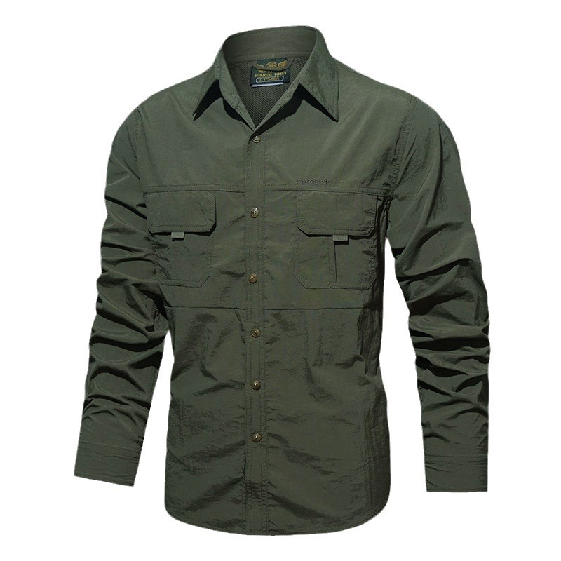 Otoño y invierno nueva camisa táctica de manga larga al aire libre para hombres delgada transpirable multi-bolsillo camisa de secado rápido cuello montañismo hombre